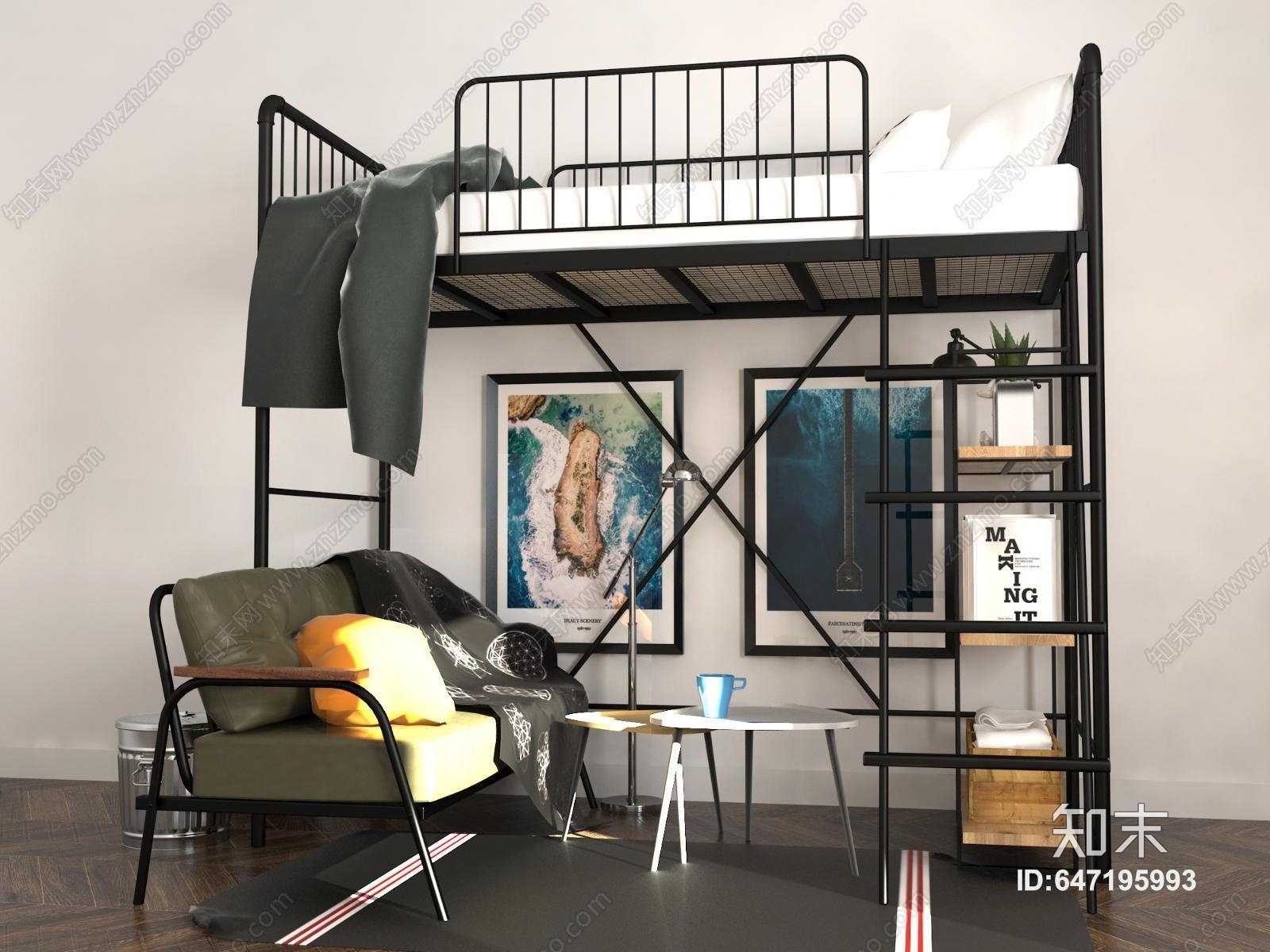 现代双层床3D模型下载【ID:647195993】