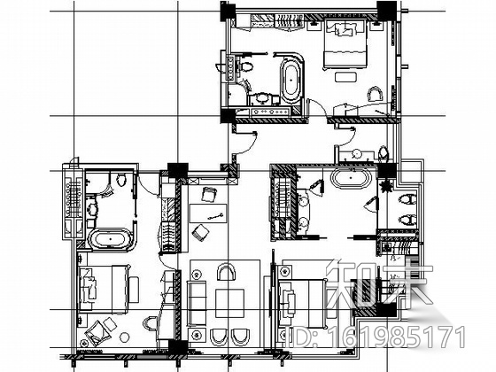 温州某酒店三间套房施工图cad施工图下载【ID:161985171】