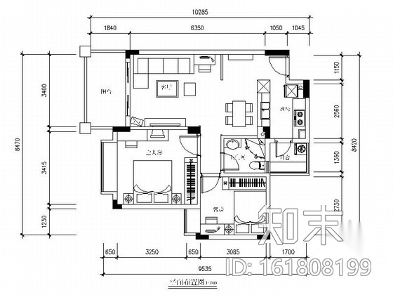 [广东]小巧简约两居室室内装修施工图cad施工图下载【ID:161808199】