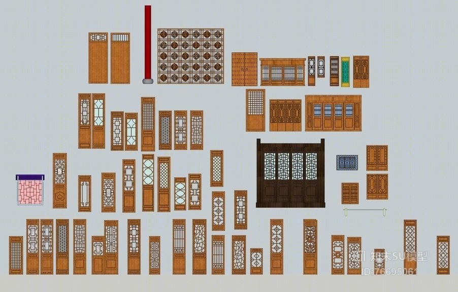 中式窗花SU模型下载【ID:76695061】