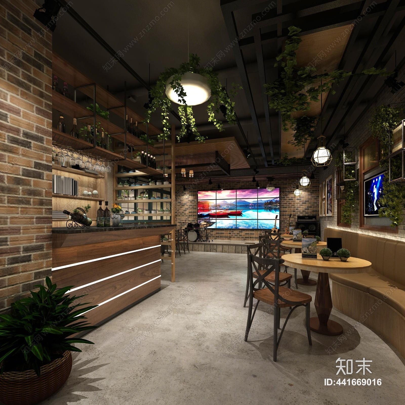 工业风音乐餐厅3D模型下载【ID:441669016】