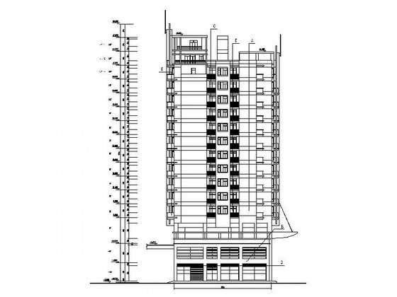 某十四层一梯四塔式顶层复式商住楼建筑CAD方案图cad施工图下载【ID:166702118】