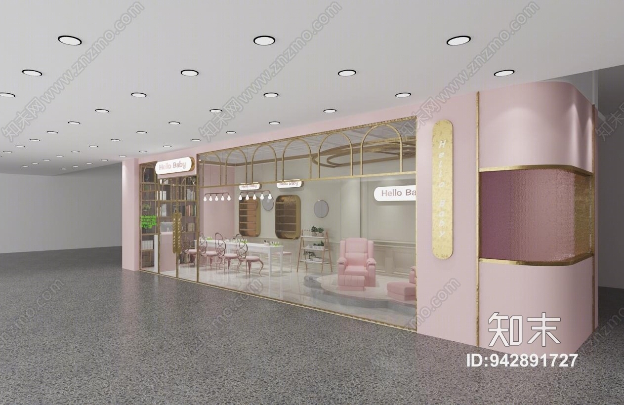 现代粉色轻奢美甲店3D模型下载【ID:942891727】