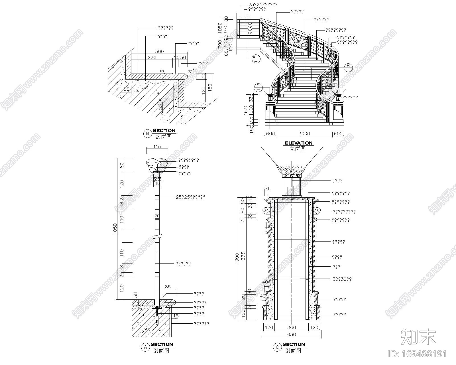 十五套楼梯栏杆CAD施工图集施工图下载【ID:169488191】