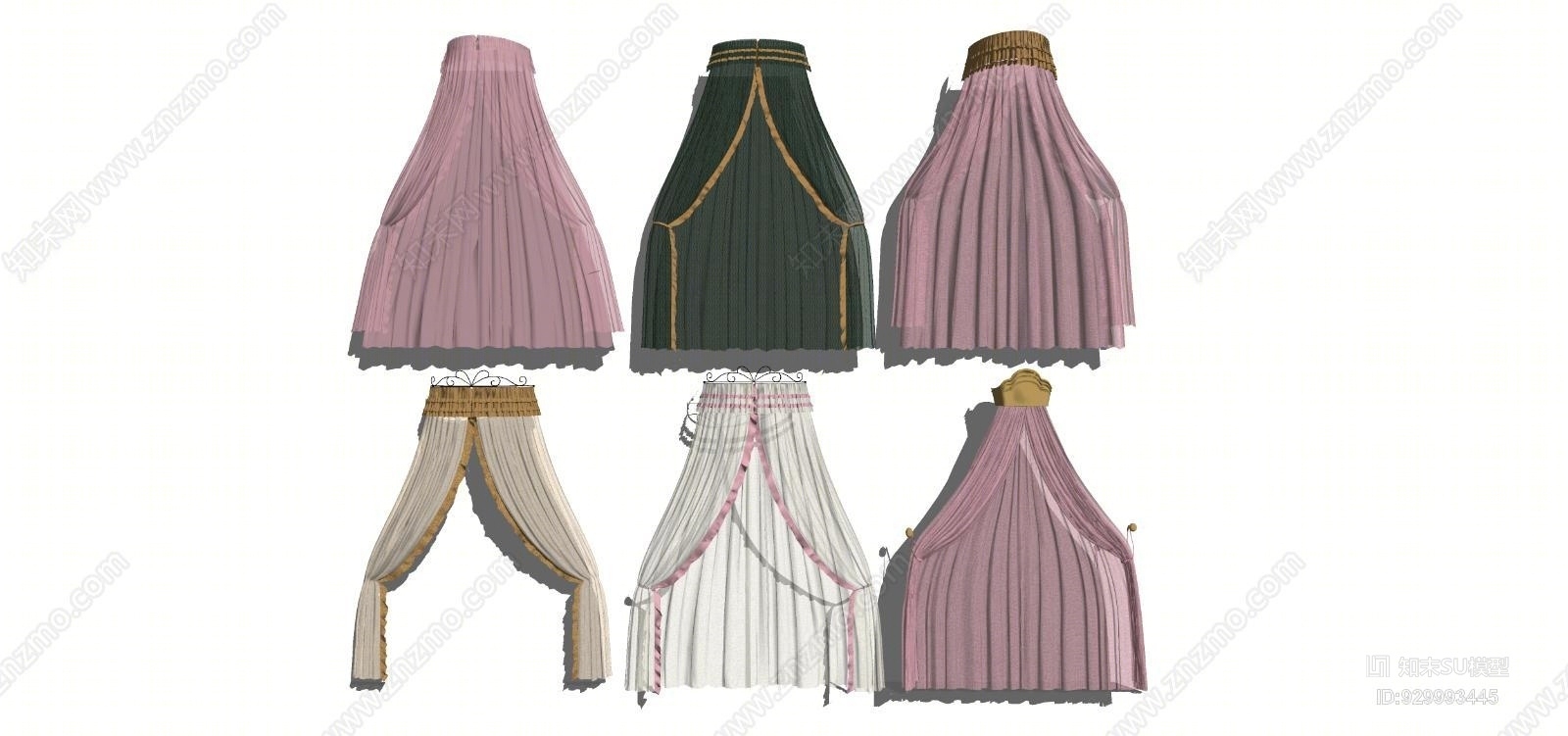 简欧床头帷幔纱幔组合SU模型下载【ID:929993445】