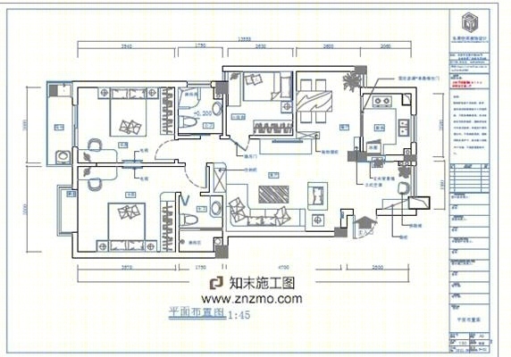 三室两厅cad施工图下载【ID:36929163】