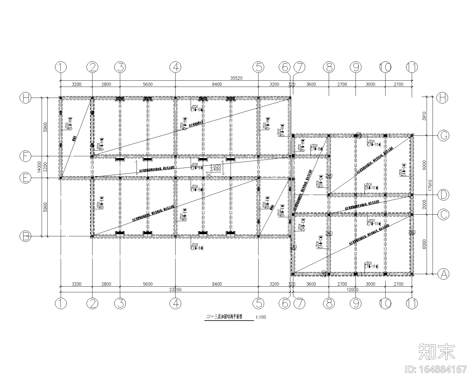 砖混结构小学教学楼加固改造施工图(加建)cad施工图下载【ID:164884167】