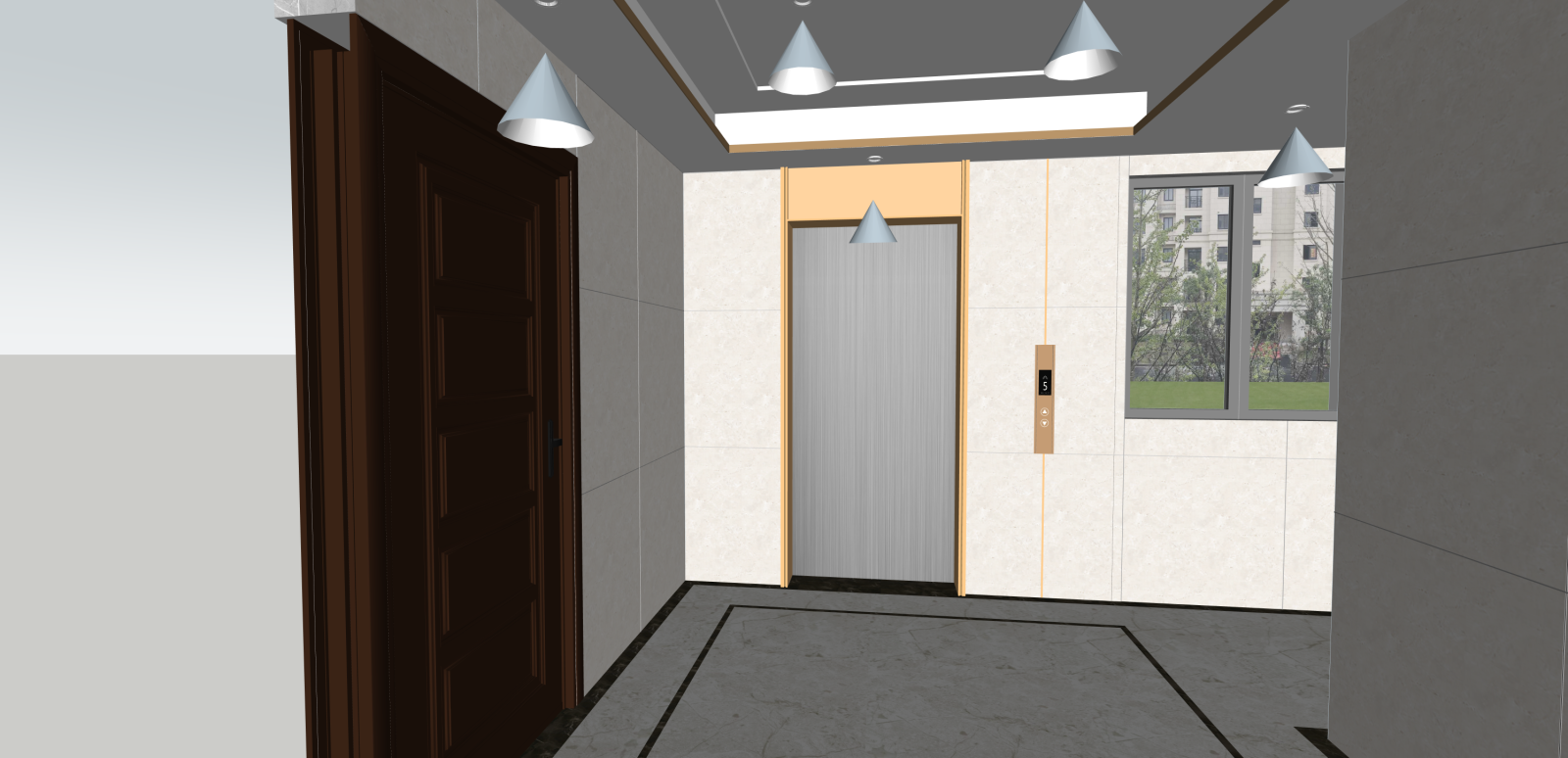 新中式电梯厅SU模型下载【ID:1215981662】