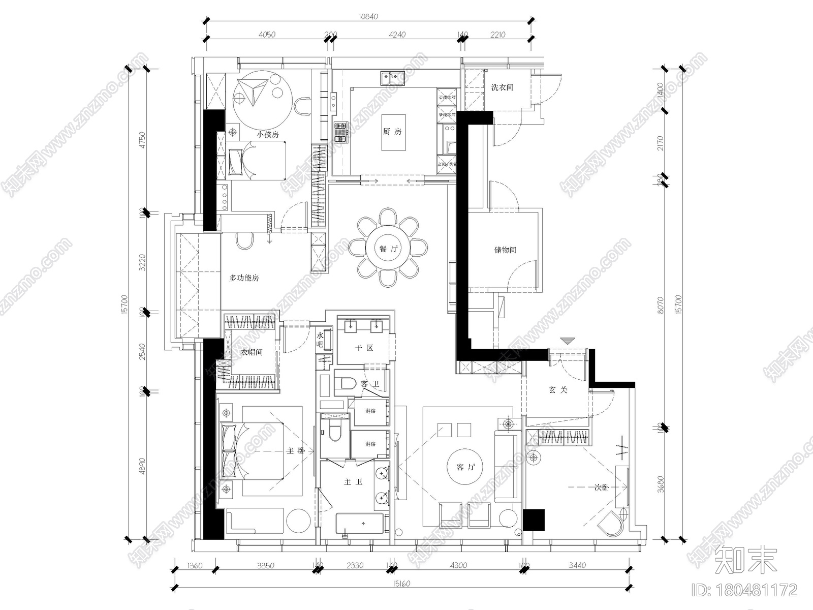 [杭州]220m²现代三居室样板间施工图+3D模型cad施工图下载【ID:180481172】
