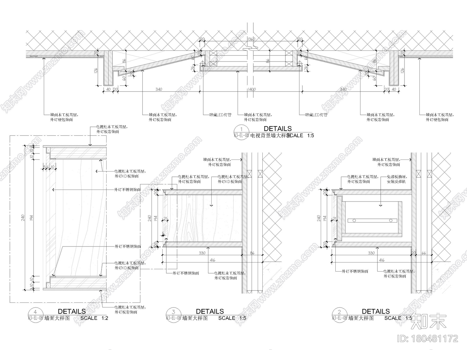 [杭州]220m²现代三居室样板间施工图+3D模型cad施工图下载【ID:180481172】