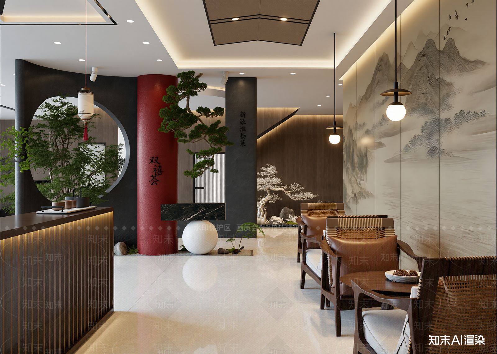 新中式酒店大堂3D模型下载【ID:1214838620】