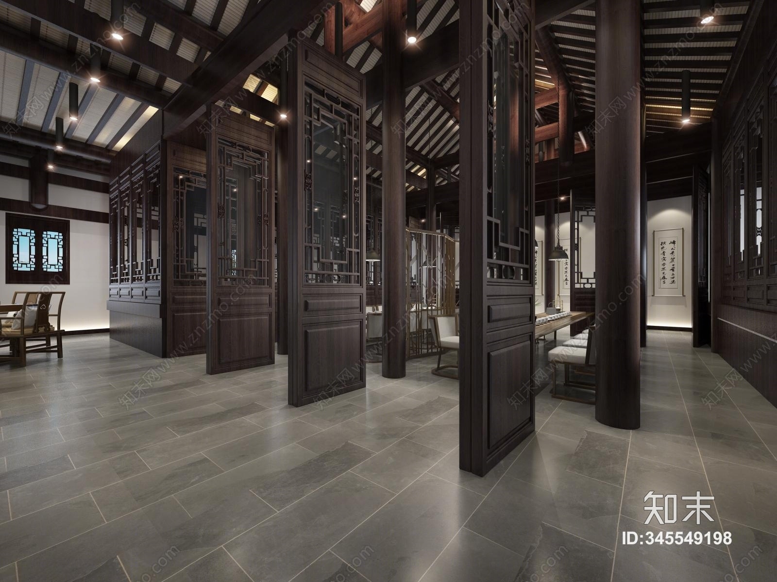 新中式茶楼餐饮3D模型下载【ID:345549198】
