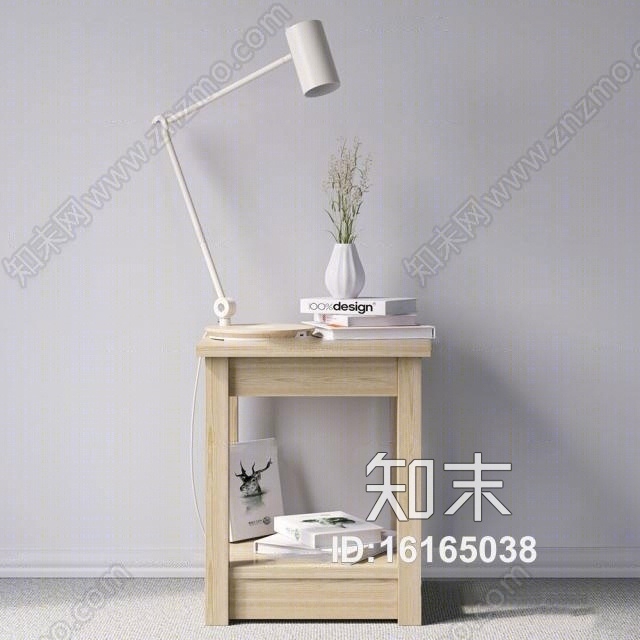 北欧实木方形角几台灯书籍摆件3D模型下载【ID:16165038】