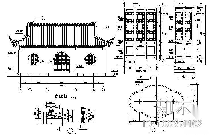仿古建筑-挂落吴王靠大样cad施工图下载【ID:166351102】
