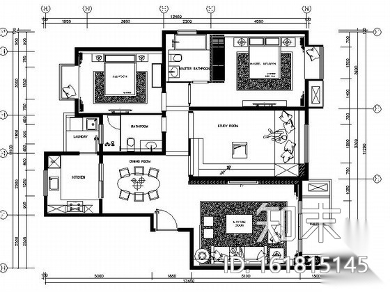 家装三居室B型样板房室内施工图cad施工图下载【ID:161815145】