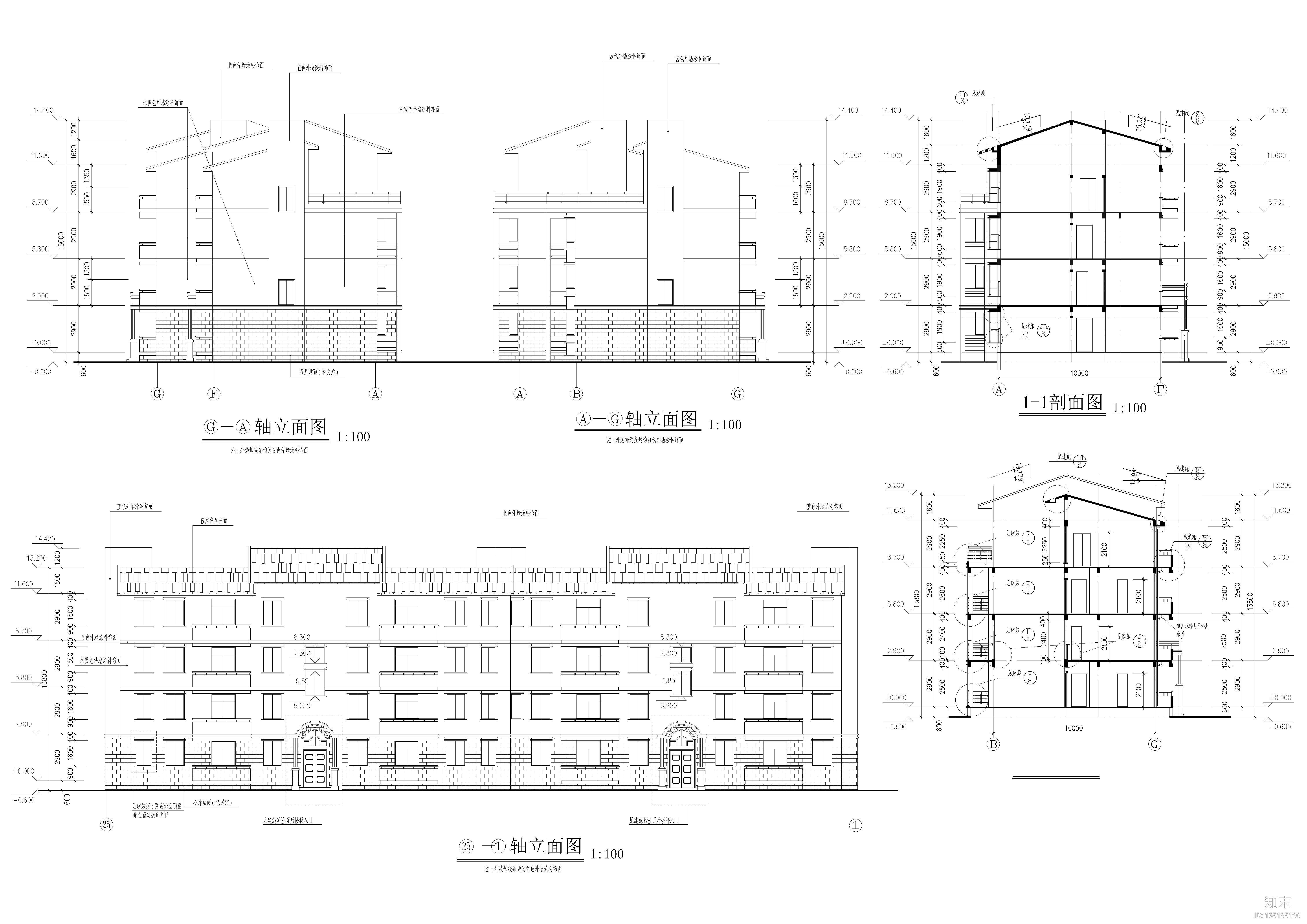 某四层多层住宅楼建筑方案图纸cad施工图下载【ID:165135190】