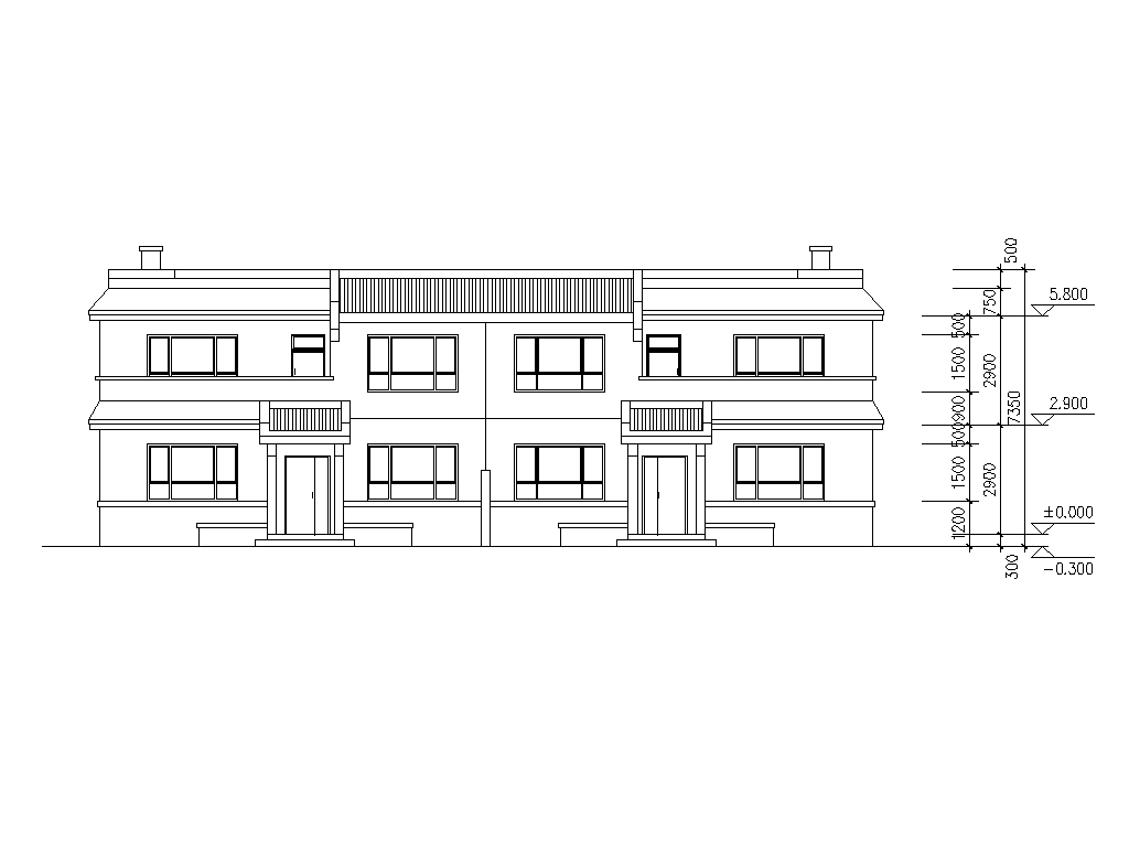 [山西]新农村两户联体式砖混结构二层住宅施工图施工图下载【ID:166308100】