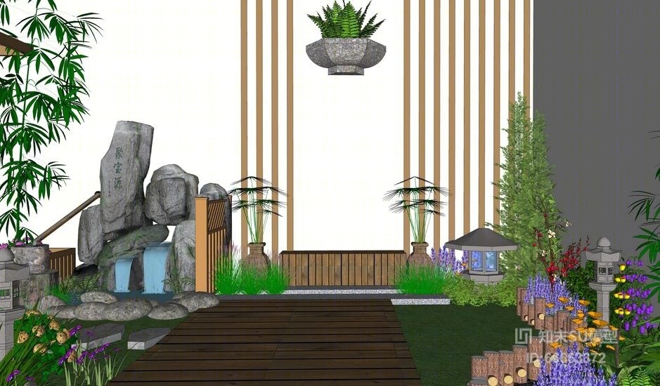 小庭院景观SU模型下载【ID:66663372】