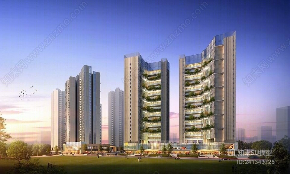 现代高层住宅+公寓SU模型下载【ID:241343725】
