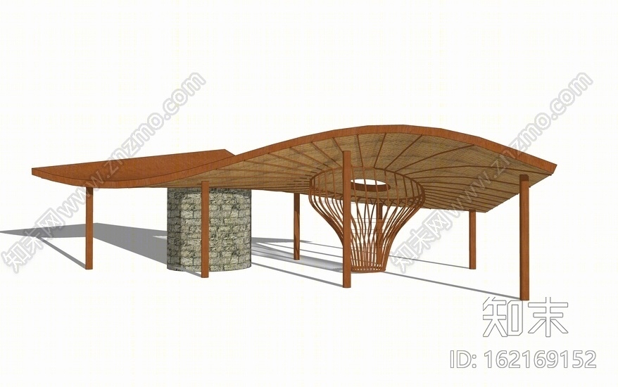 特色曲面景观亭SU模型下载【ID:162169152】
