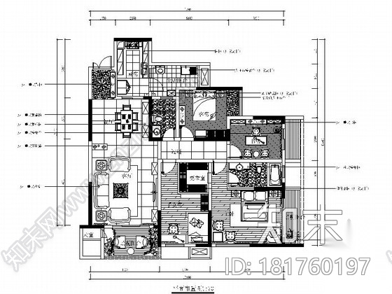 [重庆]温馨典雅3居室室内设计CAD施工图cad施工图下载【ID:181760197】