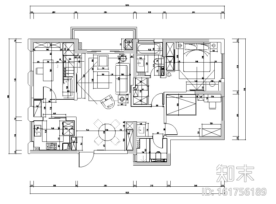 春江彼岸|现代艺术蓝色优雅住宅设计施工图（附效果图...cad施工图下载【ID:161756189】