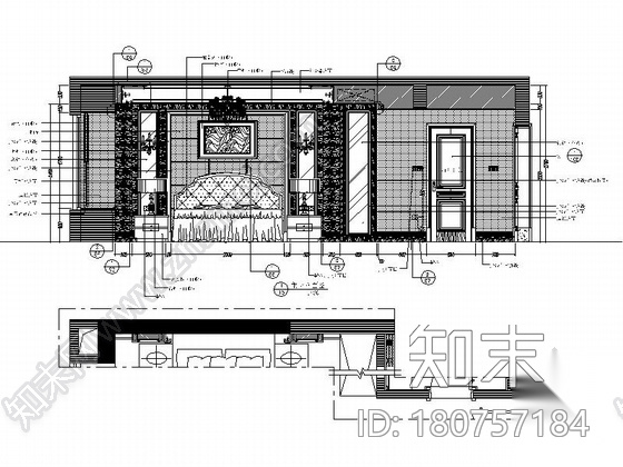 高端时尚欧式四室两厅样板房装修图cad施工图下载【ID:180757184】