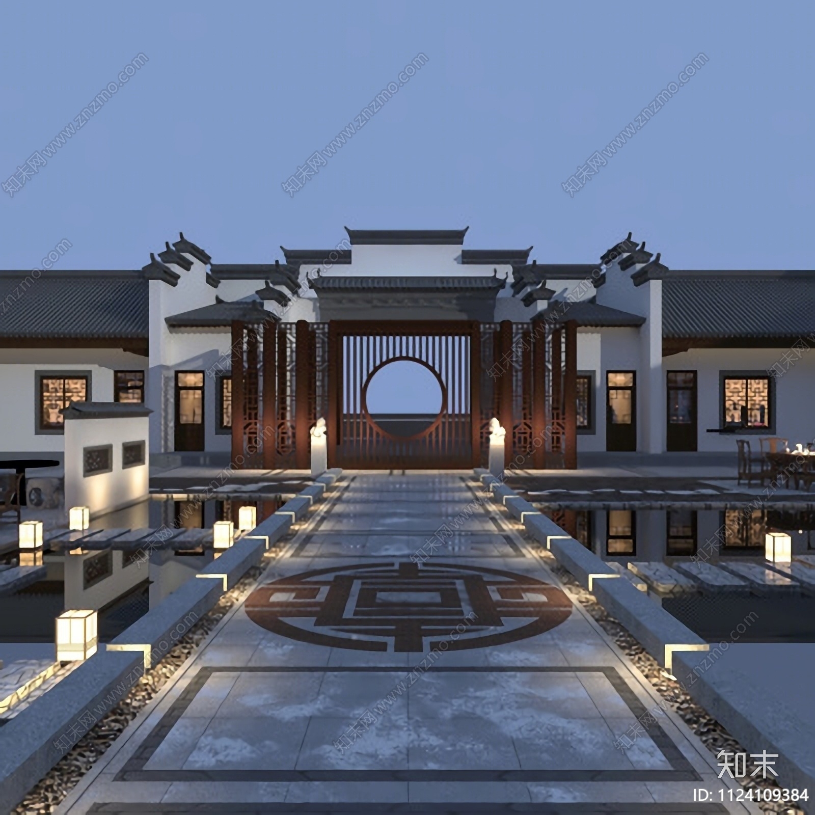 新中式庭院景观免费3D模型下载【ID:1124109384】