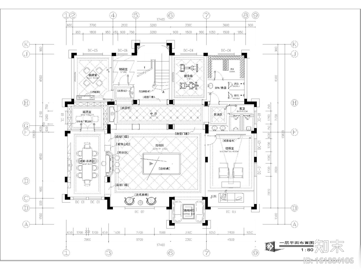 详细完整的欧式高端别墅设计施工图cad施工图下载【ID:161804106】