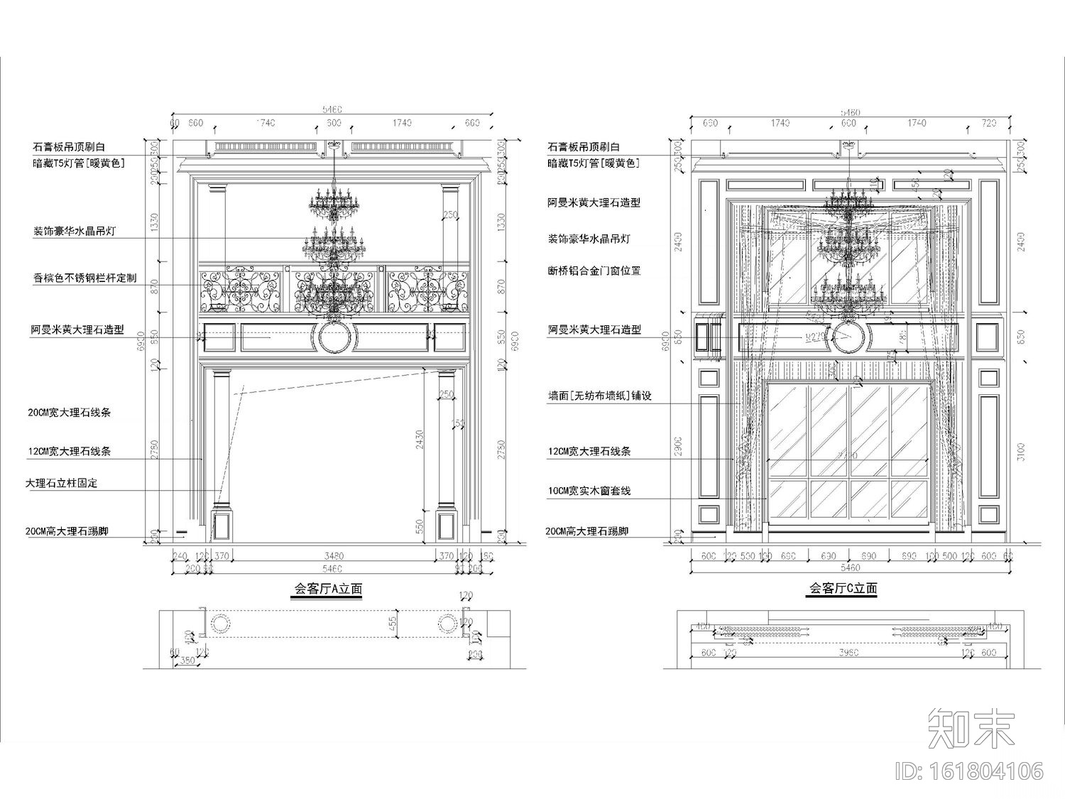 详细完整的欧式高端别墅设计施工图cad施工图下载【ID:161804106】