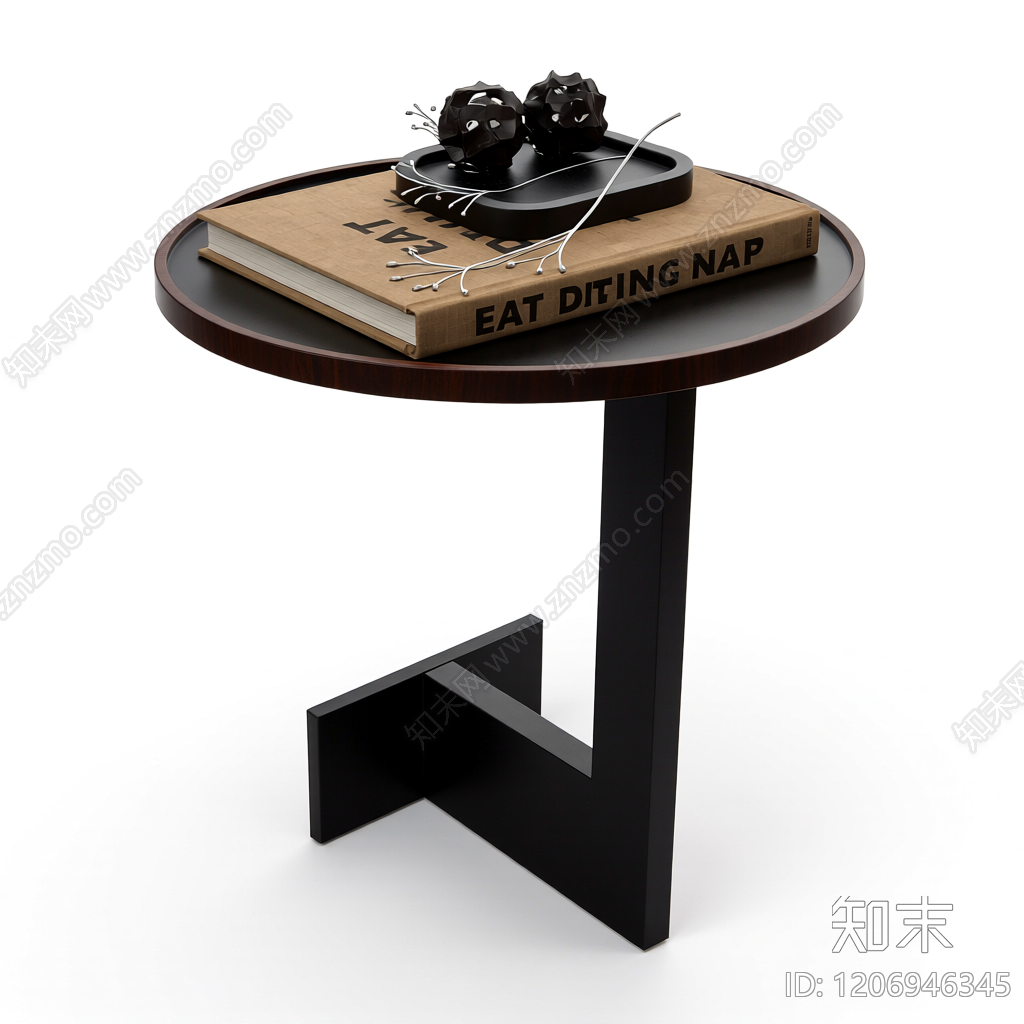 圆形边桌带装饰品3D模型下载【ID:1206946345】