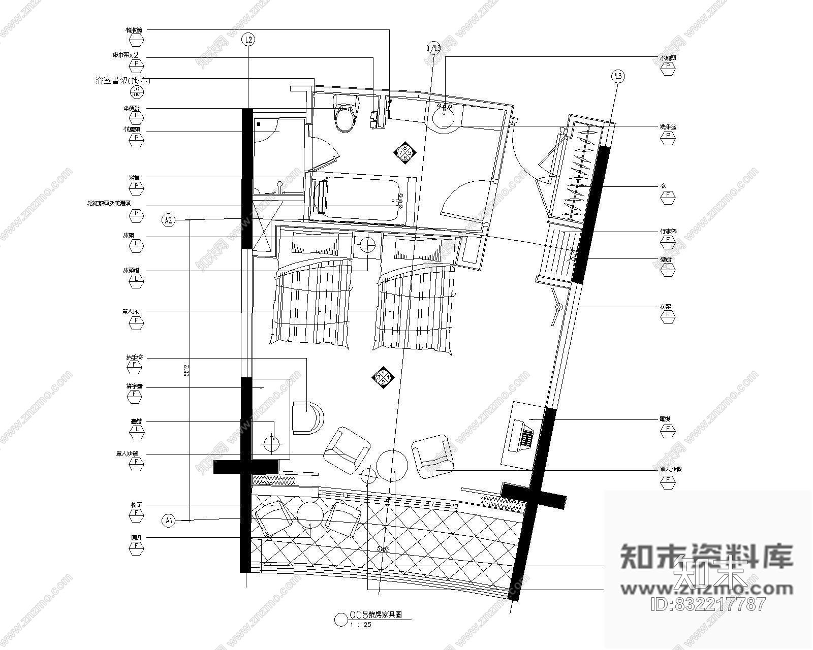 图块/节点客房平面图Ⅵcad施工图下载【ID:832217787】