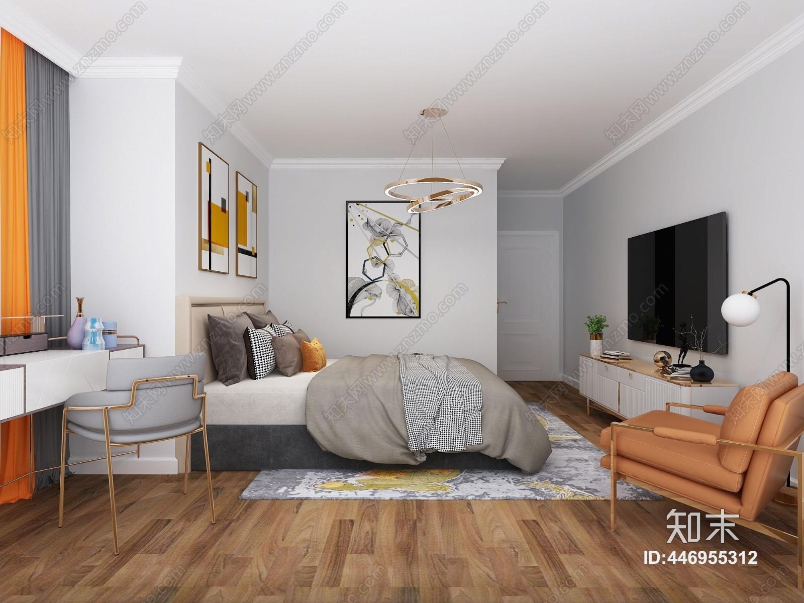 现代轻奢主卧室3D模型下载【ID:446955312】