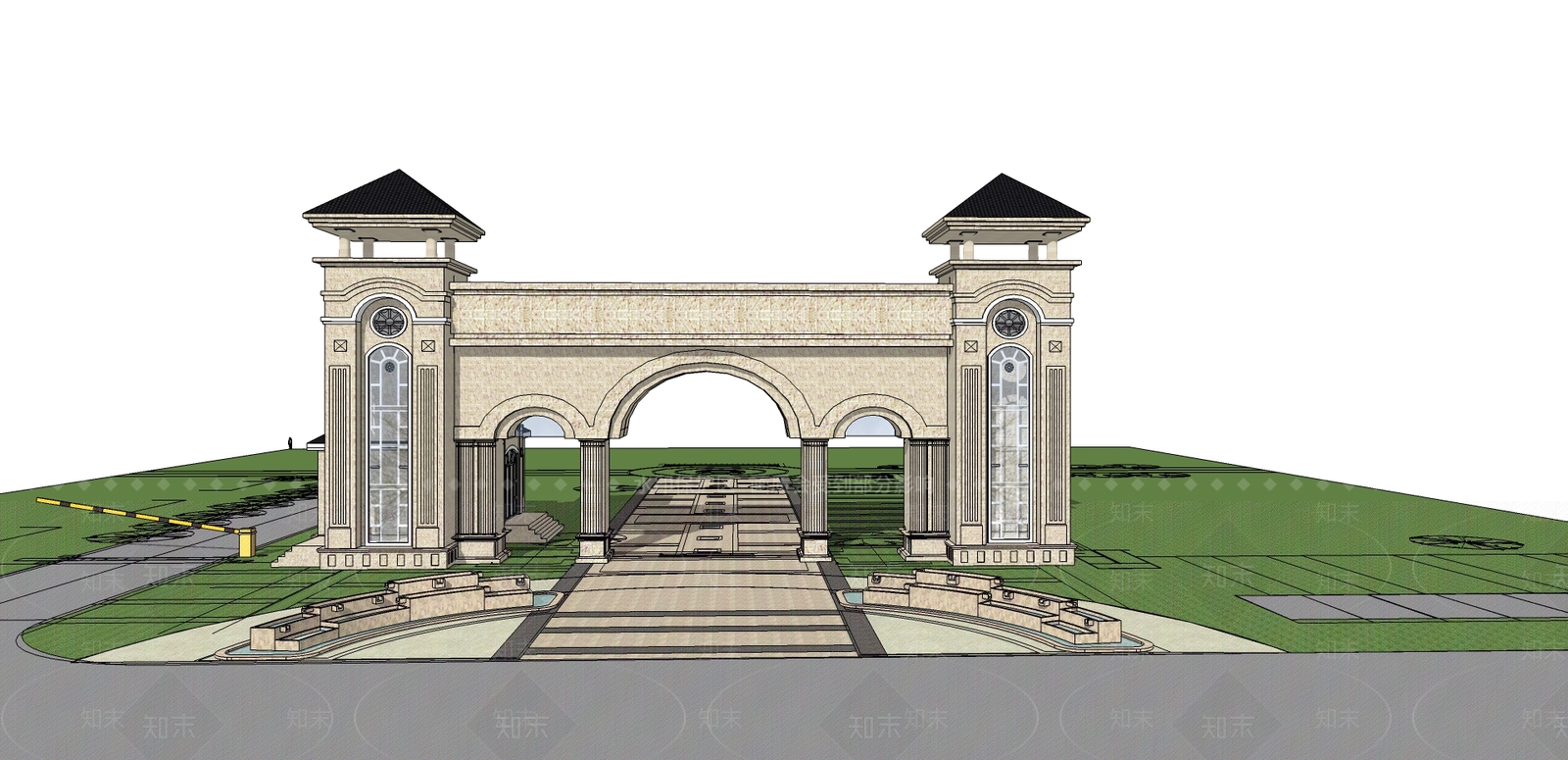 欧式入口大门钟楼3d模型下载【id:933391298】