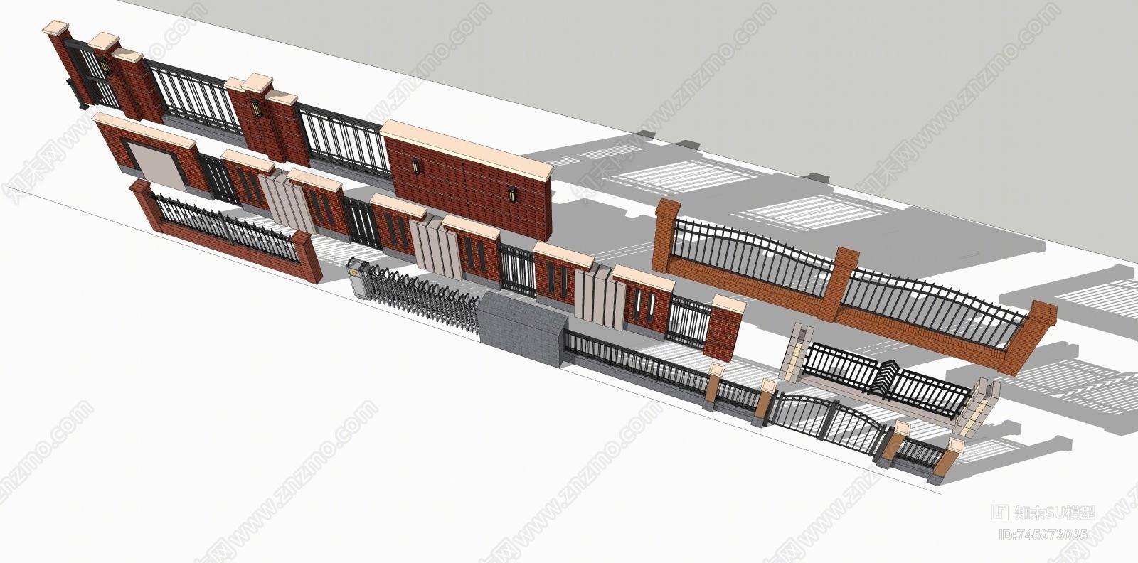 现代风格围墙栅栏SU模型下载【ID:745973035】