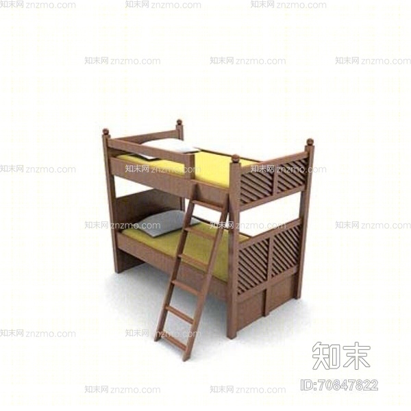 现代棕色木艺双层床3D模型下载【ID:70847822】