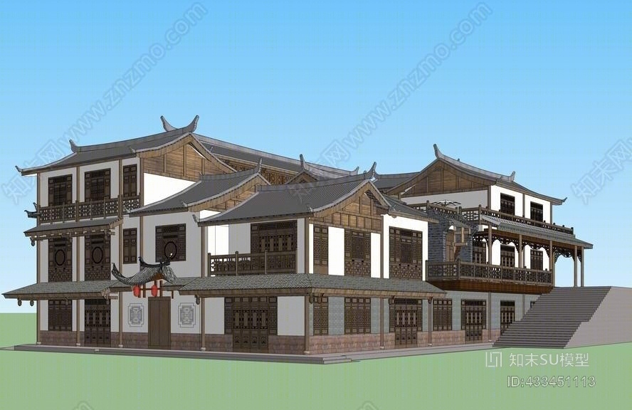 中式商业建筑SU模型下载【ID:433451113】