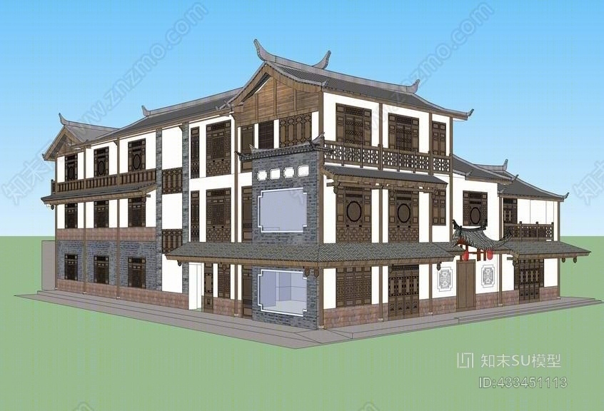 中式商业建筑SU模型下载【ID:433451113】