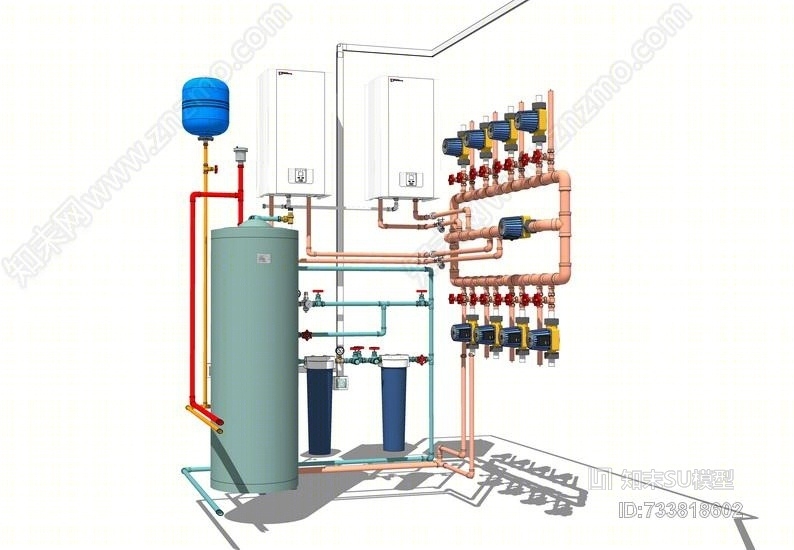 供暖设备管道SU模型下载【ID:733818602】