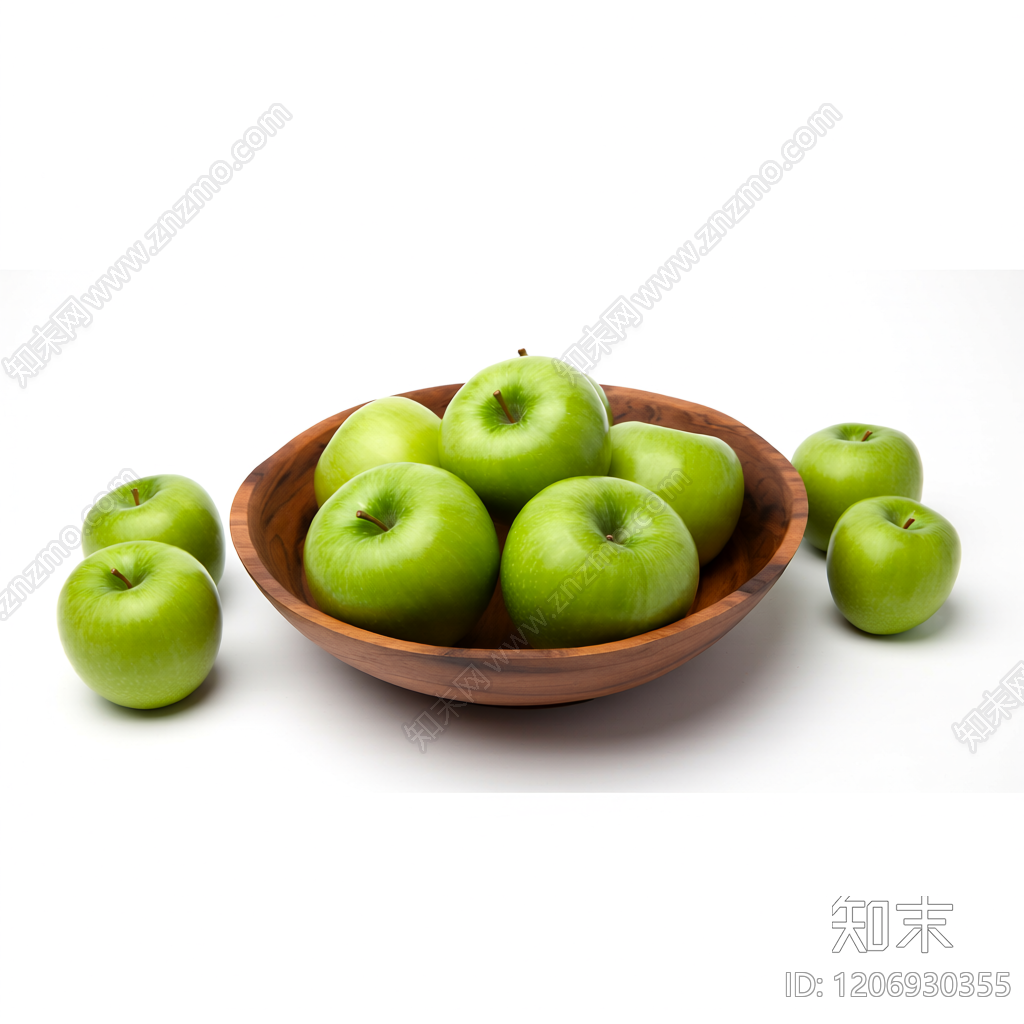 木碗装青苹果3D模型下载【ID:1206930355】