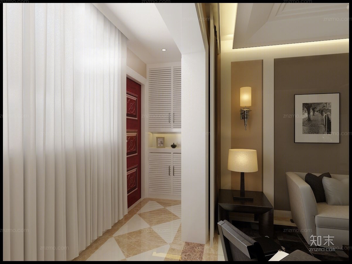 66平米现代简欧风格整体模型3D模型下载【ID:74017879】