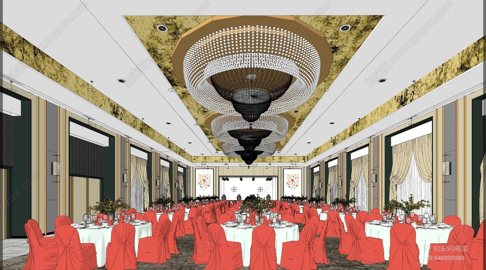 现代轻奢五星级酒店宴会厅SU模型下载【ID:948095080】