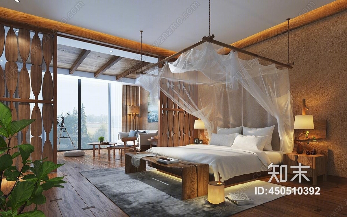 新中式风格主卧室模型3D模型下载【ID:450510392】