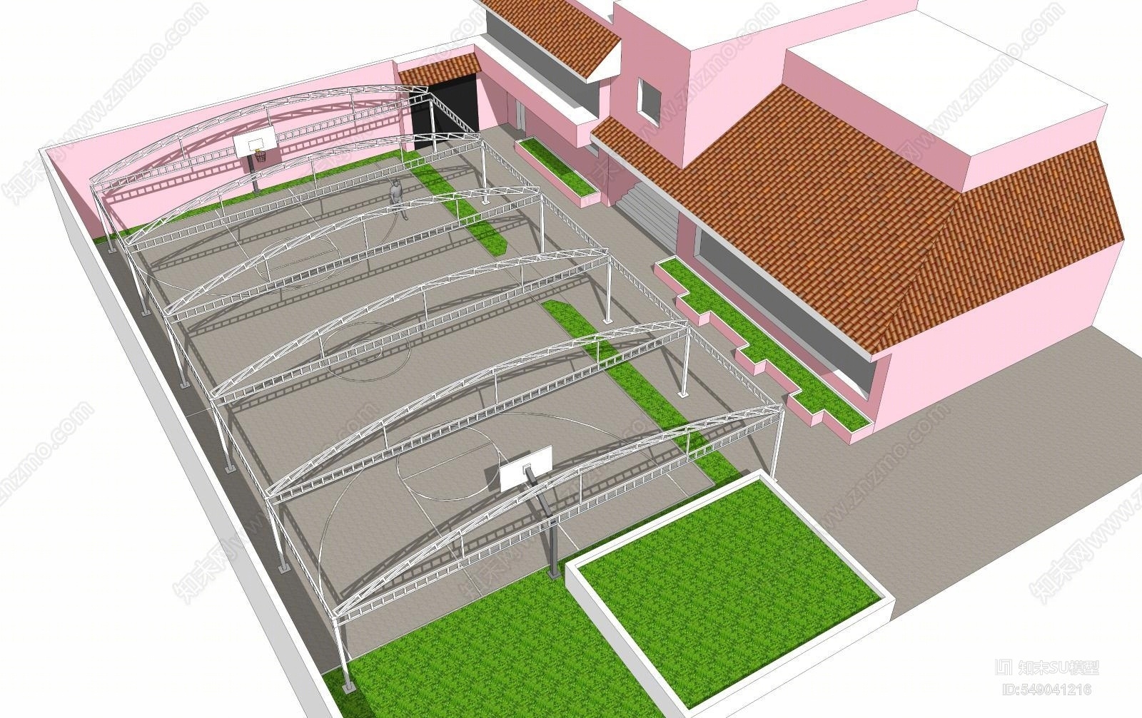 现代风格篮球场SU模型下载【ID:549041216】