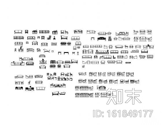 各式沙发立面图块集施工图下载【ID:161849177】