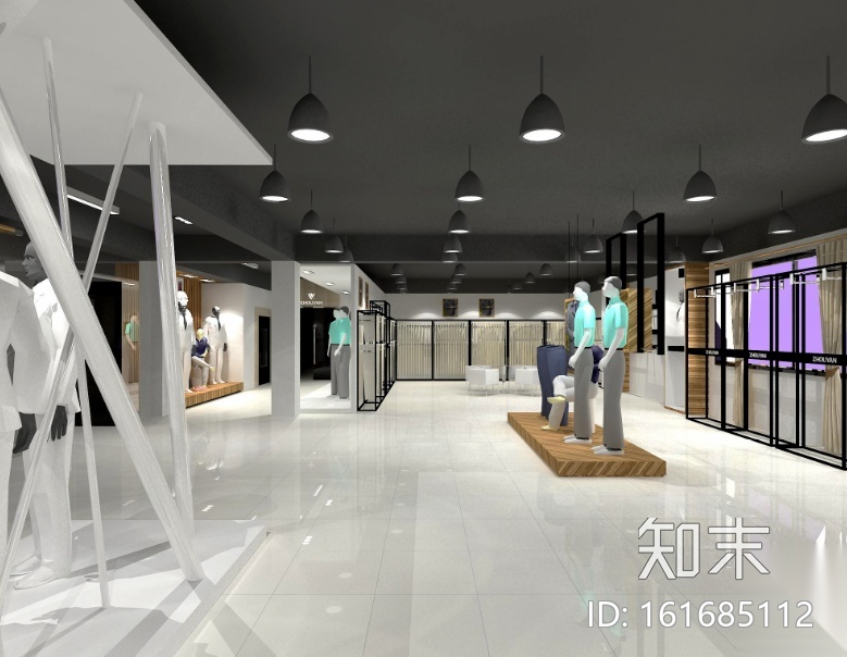 1038平米服装展厅设计施工图（附效果图）cad施工图下载【ID:161685112】