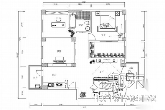交通便利小区现代风格一居室装修图施工图下载【ID:161704172】