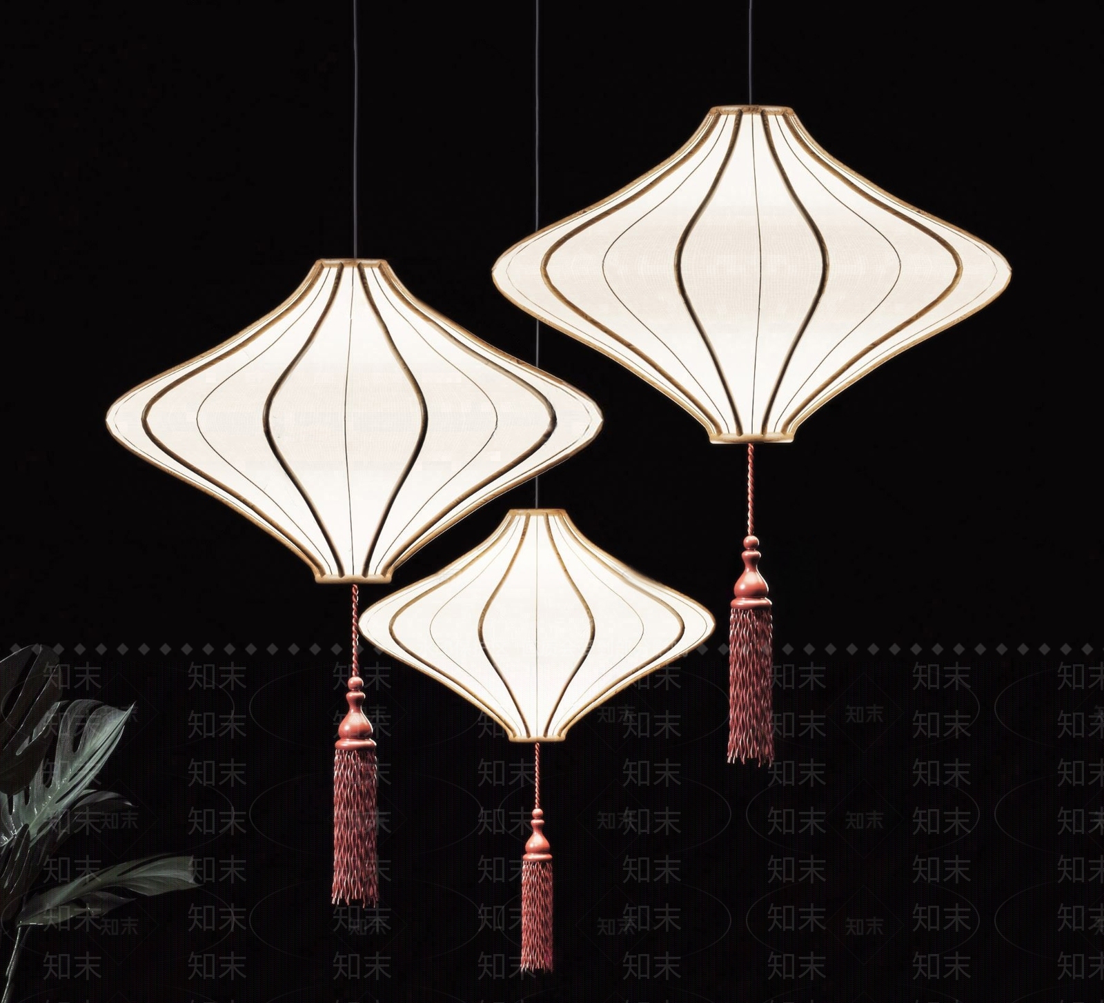 新中式灯笼吊灯3D模型下载【ID:876063043】