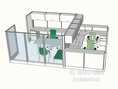 办公桌椅组合SU模型下载【ID:86636343】