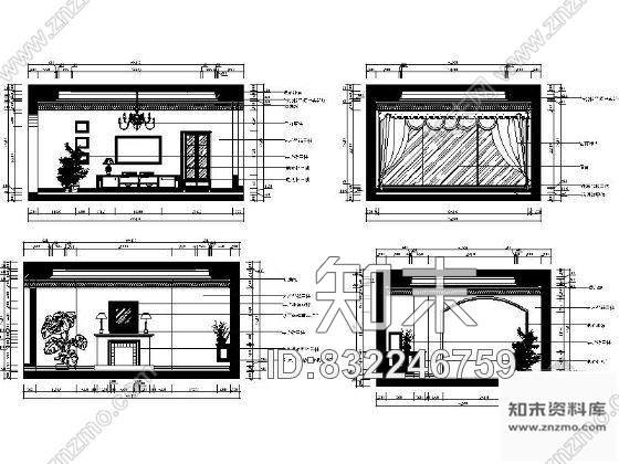 图块/节点新古典客厅立面cad施工图下载【ID:832246759】